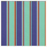 [ Thumbnail: Aquamarine, Midnight Blue, and Red Colored Lines Fabric ]