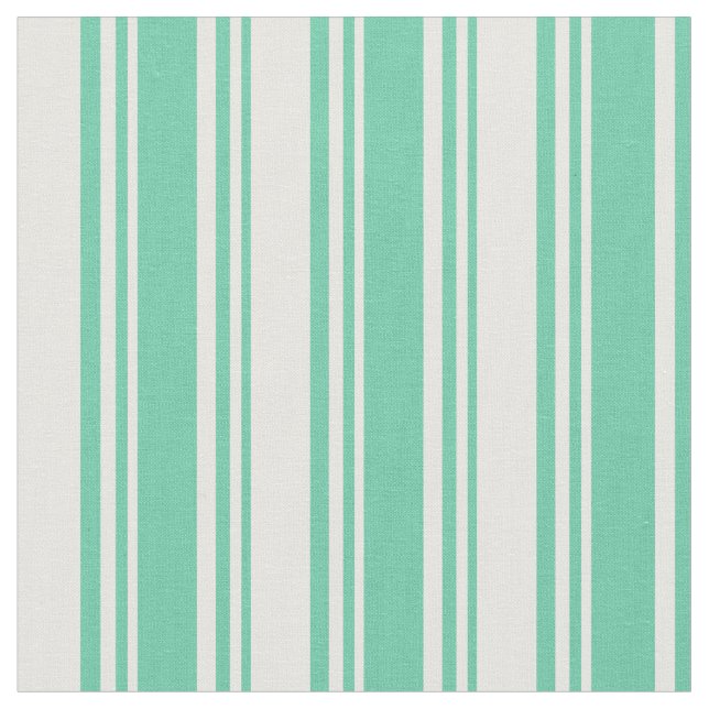 Aquamarine & Mint Cream Colored Lines Fabric (Close Up)