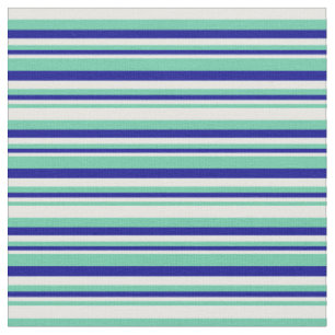 Aquamarine, Mint Cream & Dark Blue Lines Fabric
