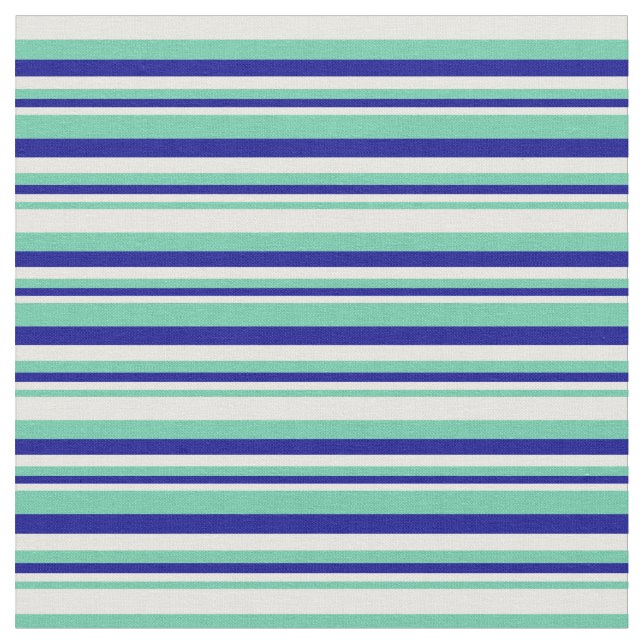 Aquamarine, Mint Cream & Dark Blue Lines Fabric (Close Up)