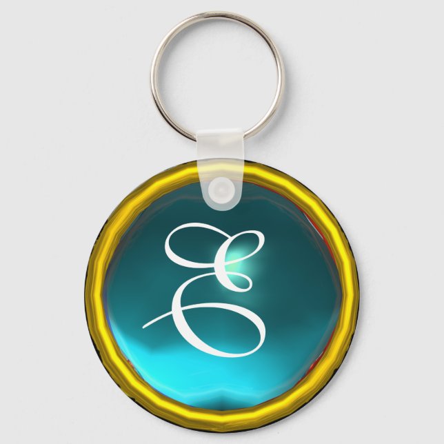 AQUAMARINE MONOGRAM ,blue yellow Keychain (Front)