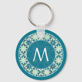 Aquamarine Monogram Floral Tiles Keychain