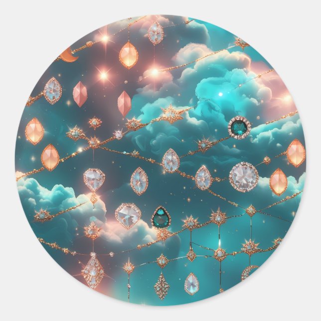 Aquamarine Moon Phases Celestial Astrology Classic Round Sticker (Front)