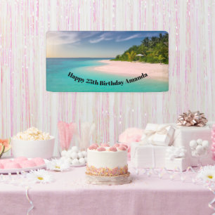 Aquamarine Ocean Tropical Beach Scenic Birthday Banner