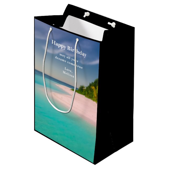 Aquamarine Ocean Tropical Beach Scenic Birthday Medium Gift Bag (Front Angled)