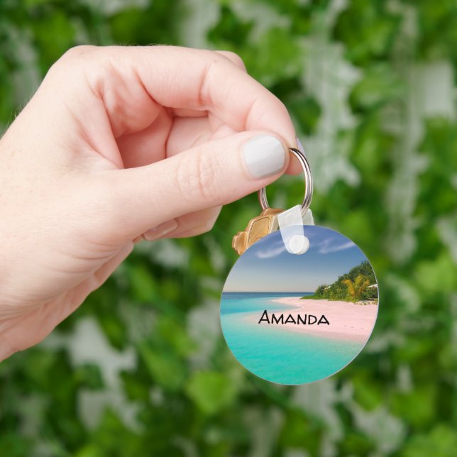 Aquamarine Ocean Tropical Beach Scenic Keychain (Hand)