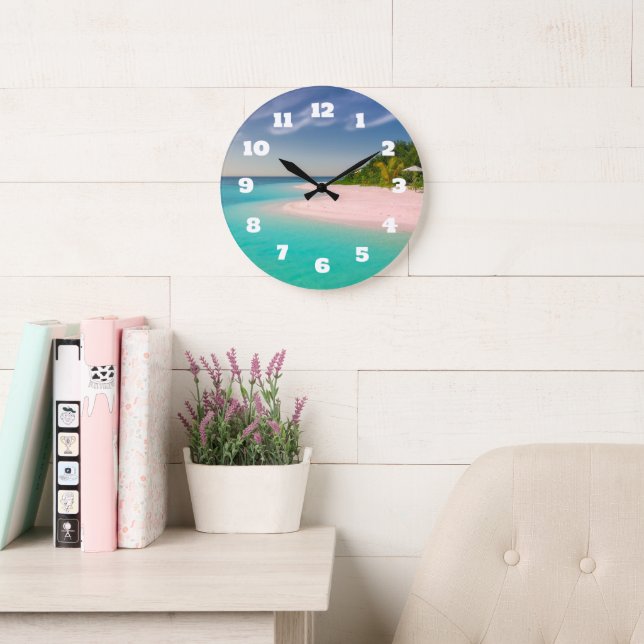 Aquamarine Ocean Tropical Beach Scenic Large Clock (Reading Room)