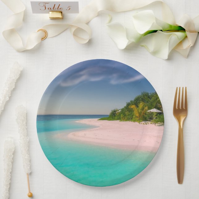 Aquamarine Ocean Tropical Beach Scenic Paper Plates (Wedding)