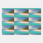 Aquamarine Ocean Tropical Beach Scenic Pattern Wrapping Paper Sheets
