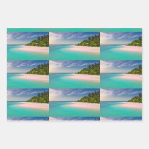 Aquamarine Ocean Tropical Beach Scenic Pattern Wrapping Paper Sheets