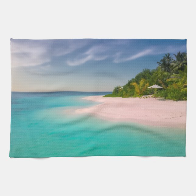Aquamarine Ocean Tropical Beach Scenic Photo Kitchen Towel (Horizontal)