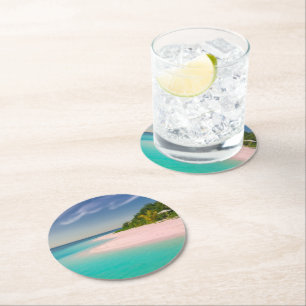 Aquamarine Ocean Tropical Beach Scenic Round Paper Coaster