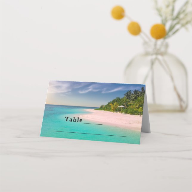 Aquamarine Ocean Tropical Beach Scenic Table Place Card (Front)