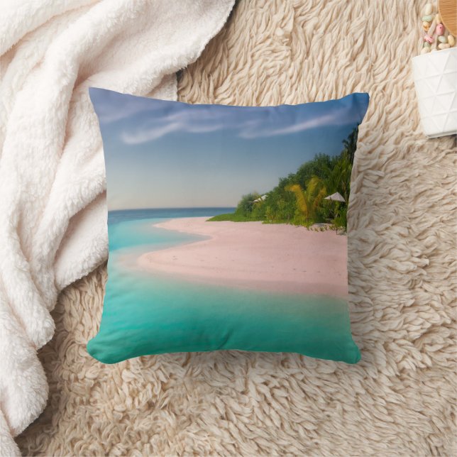 Aquamarine Ocean Tropical Beach Scenic Throw Pillow (Blanket)