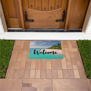 Aquamarine Ocean Tropical Beach Scenic Welcome Doormat