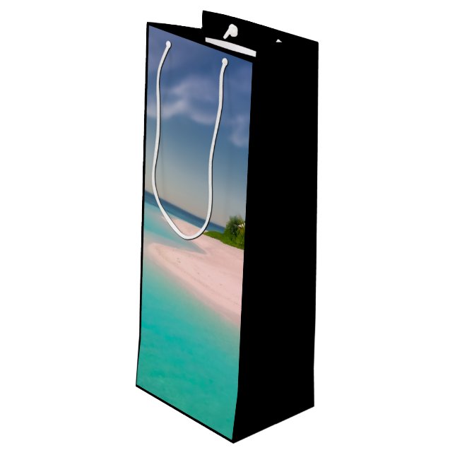 Aquamarine Ocean Tropical Beach Scenic Wine Gift Bag (Back Angled)