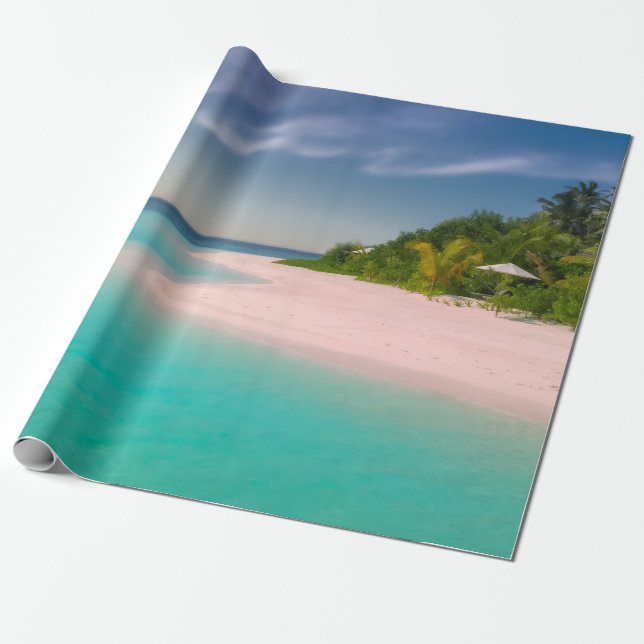 Aquamarine Ocean Tropical Beach Scenic Wrapping Paper (Unrolled)