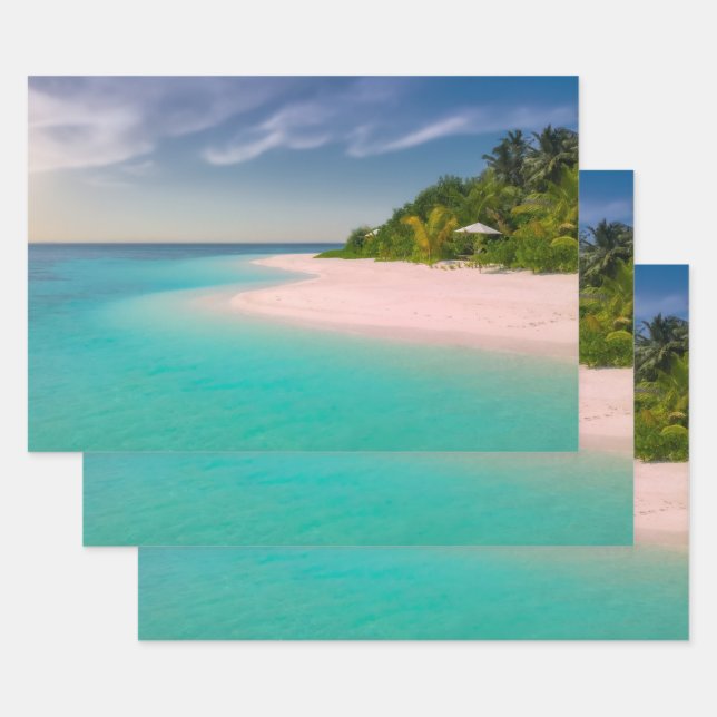 Aquamarine Ocean Tropical Beach Scenic Wrapping Paper Sheets (Set)