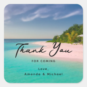 Aquamarine Ocean Tropical Beach Wedding Thank You Square Sticker
