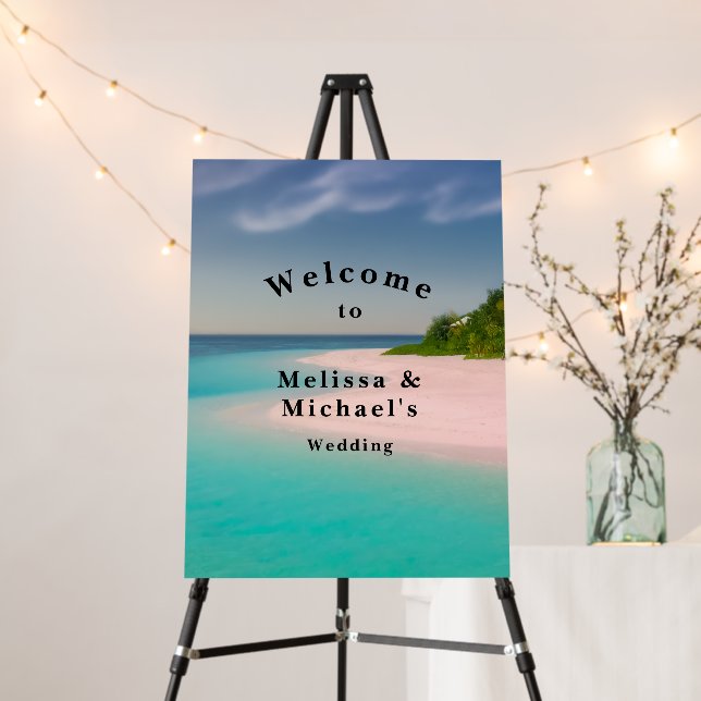 Aquamarine Ocean Tropical Beach Wedding Welcome Foam Board (In Situ (Stand))