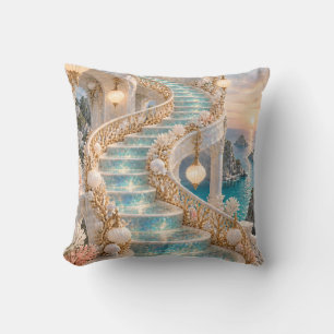 Aquamarine Opal Ocean Staircase Throw Pillow