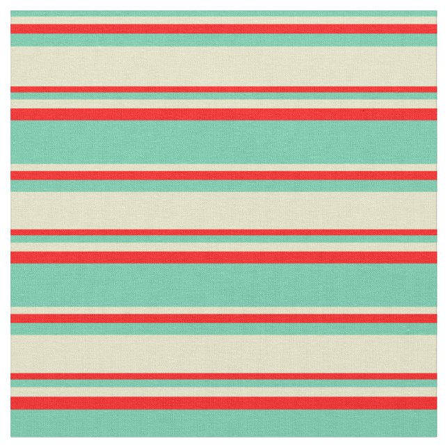 Aquamarine, Pale Goldenrod & Red Pattern Fabric (Close Up)