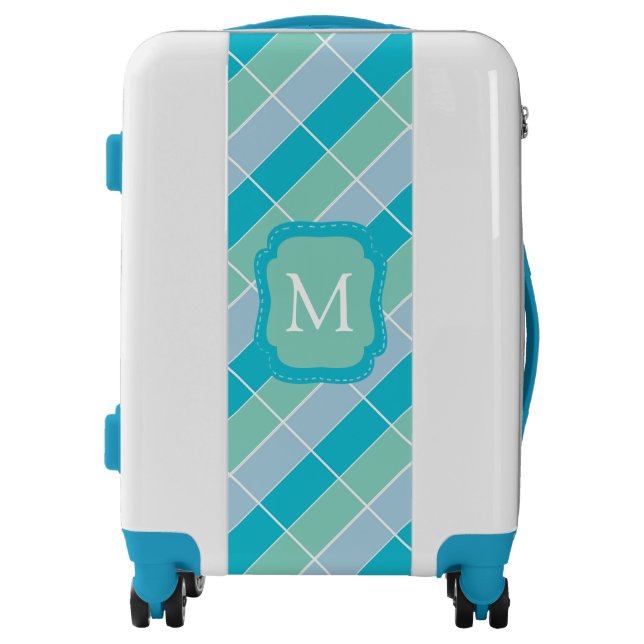 Aquamarine Plaid Monogram Luggage (Front)