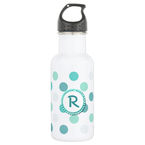 Aquamarine Polka Dot Monogram Stainless Steel Water Bottle