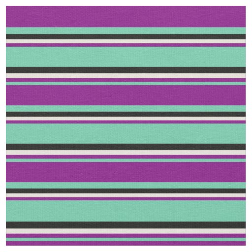 Aquamarine, Purple, Beige, and Black Lines Fabric