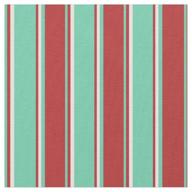 Aquamarine, Red & Light Yellow Colored Pattern Fabric (Close Up)