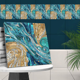 Aquamarine River Abstract Mosaic Art Ceramic Tile