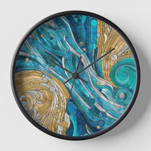 Aquamarine River Abstract Mosaic Art Clock