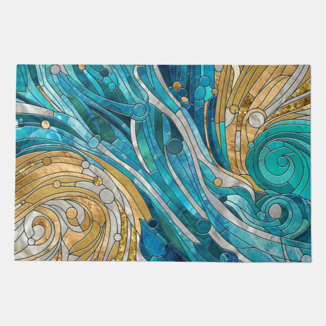 Aquamarine River Abstract Mosaic Art Doormat (Front)