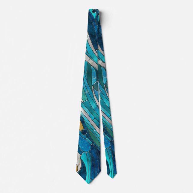 Aquamarine River Abstract Mosaic Art Neck Tie (Front)