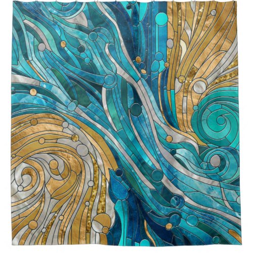 Aquamarine River Abstract Mosaic Art Shower Curtain