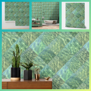 Aquamarine Seafoam Aqua Water Patchwork Wallpaper