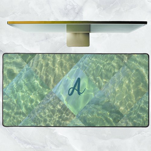 Aquamarine Seafoam Water Patchwork Monogram Desk Mat