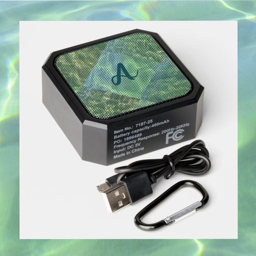 Aquamarine Seafoam Water Patchwork Monogrammed Bluetooth Speaker