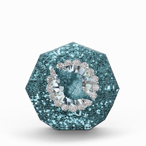 Aquamarine Seashell Jewel Faux Glitter Award