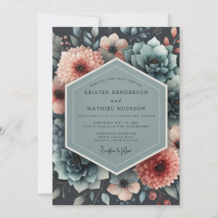 Aquamarine Shadowed Flora Wedding Invitation