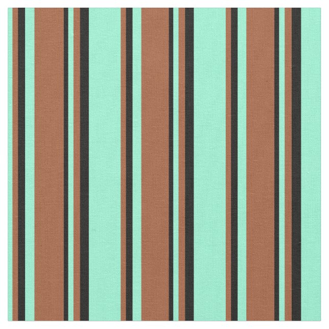 Aquamarine, Sienna & Black Colored Pattern Fabric (Close Up)