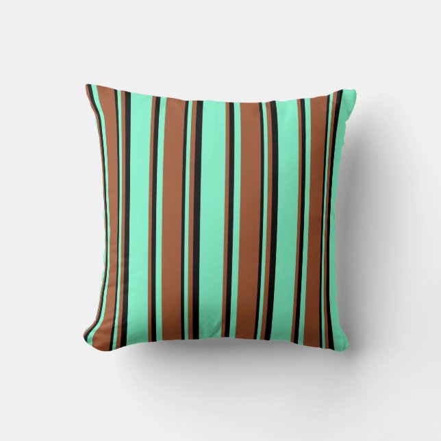 Aquamarine, Sienna & Black Colored Pattern Pillow (Front)