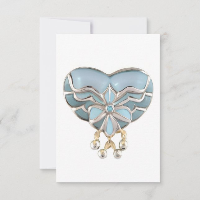 Aquamarine silver gold heart jewel thank you card (Front)