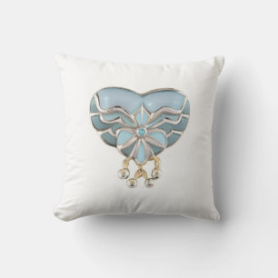 Aquamarine silver gold heart jewel throw pillow