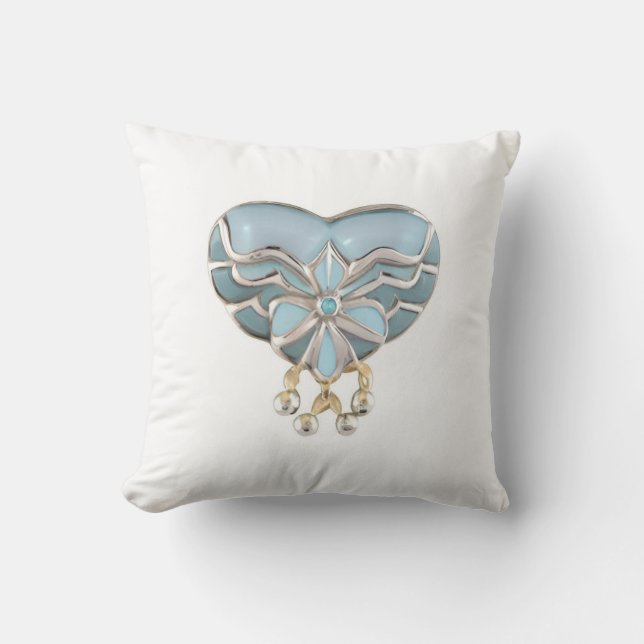 Aquamarine silver gold heart jewel  throw pillow (Front)