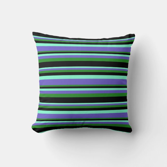 Aquamarine, Slate Blue, Forest Green, and Black Throw Pillow (Front)
