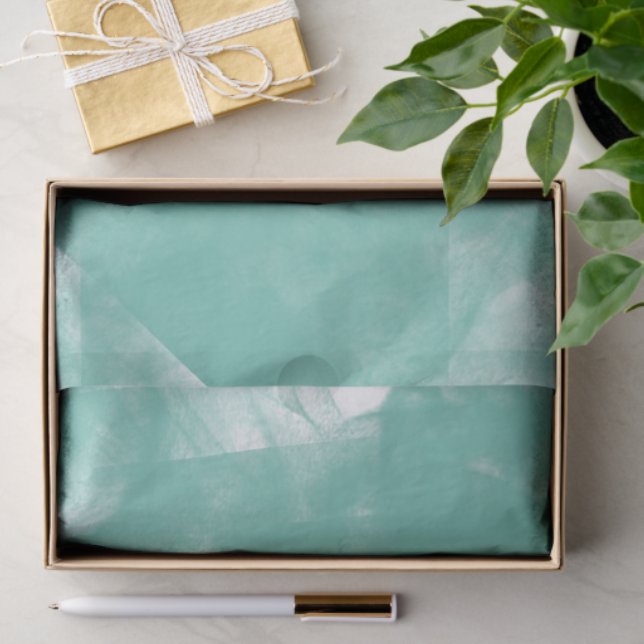 Aquamarine Smudges Over White Decoupage Tissue Paper (Gift)