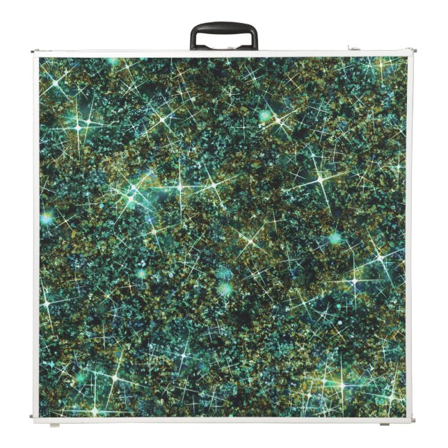 Aquamarine Spell Gold Accents Faux Solid Glitter Beer Pong Table (Folded)