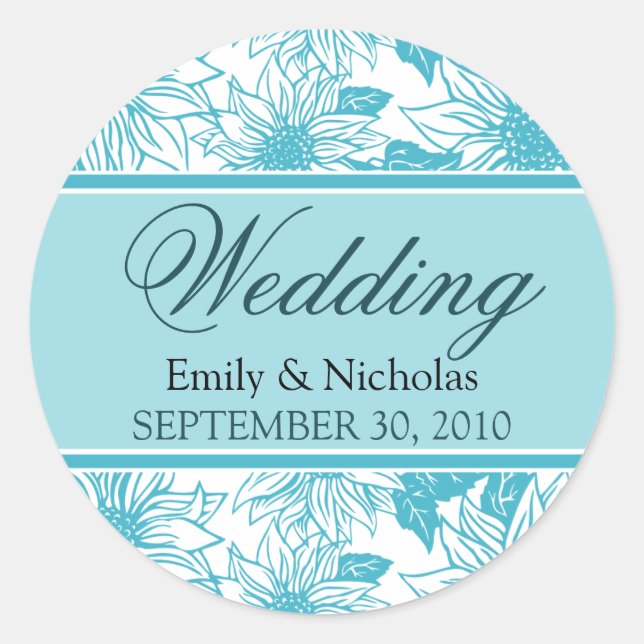 Aquamarine Sunflowers Wedding Invitation Seal (Front)