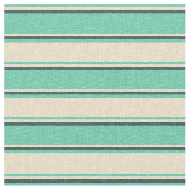 Aquamarine, Tan, and Dark Slate Gray Pattern Fabric (Close Up)